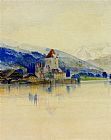 Lake Canvas Paintings - Lake Thun with the Schloss Oberhofen